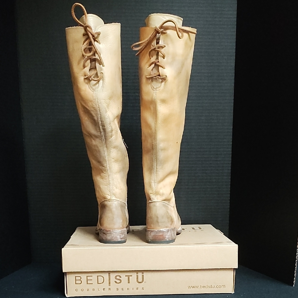 BED|STU Tan Lace Up Boots with Suede Finish